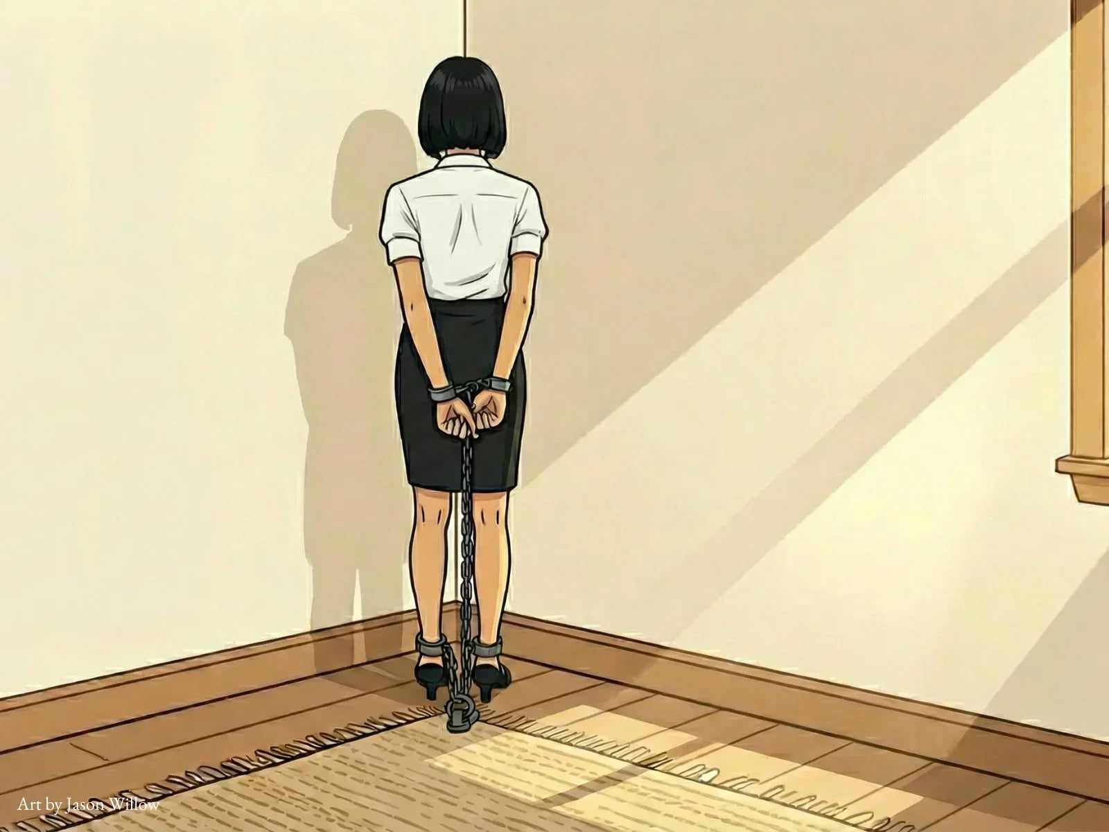 female standing in the corner as a BDSM punishment