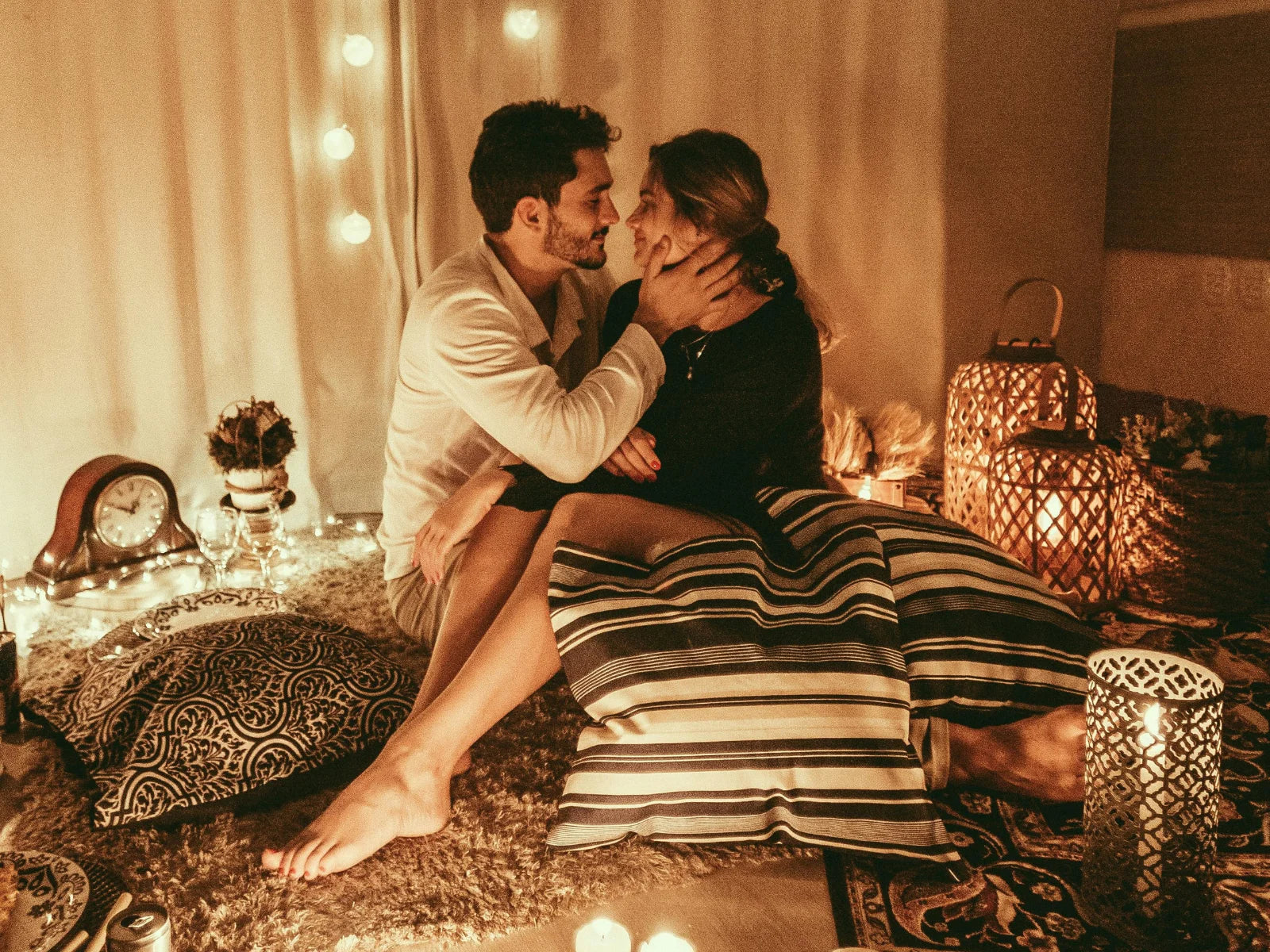 couple is on a date with candles