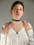 Model wearing  CORA LEATHER CHOKER